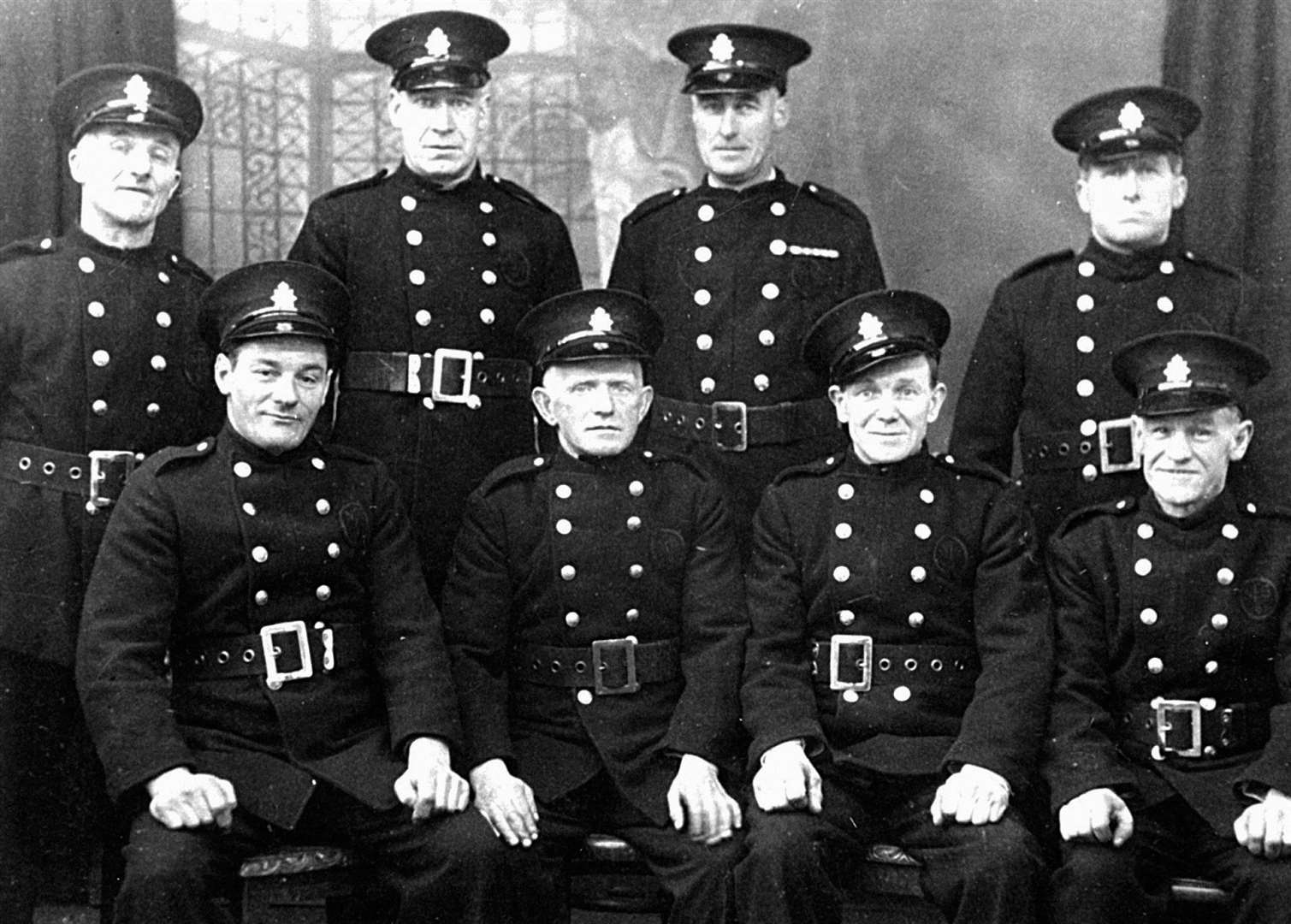 Lybster firemen in the early 1940s – (standing) G Sutherland, J Alex McDonald, A Oag, P Nicol; (seated) D Wares, D. Cormack, D Bain, J Mackay.