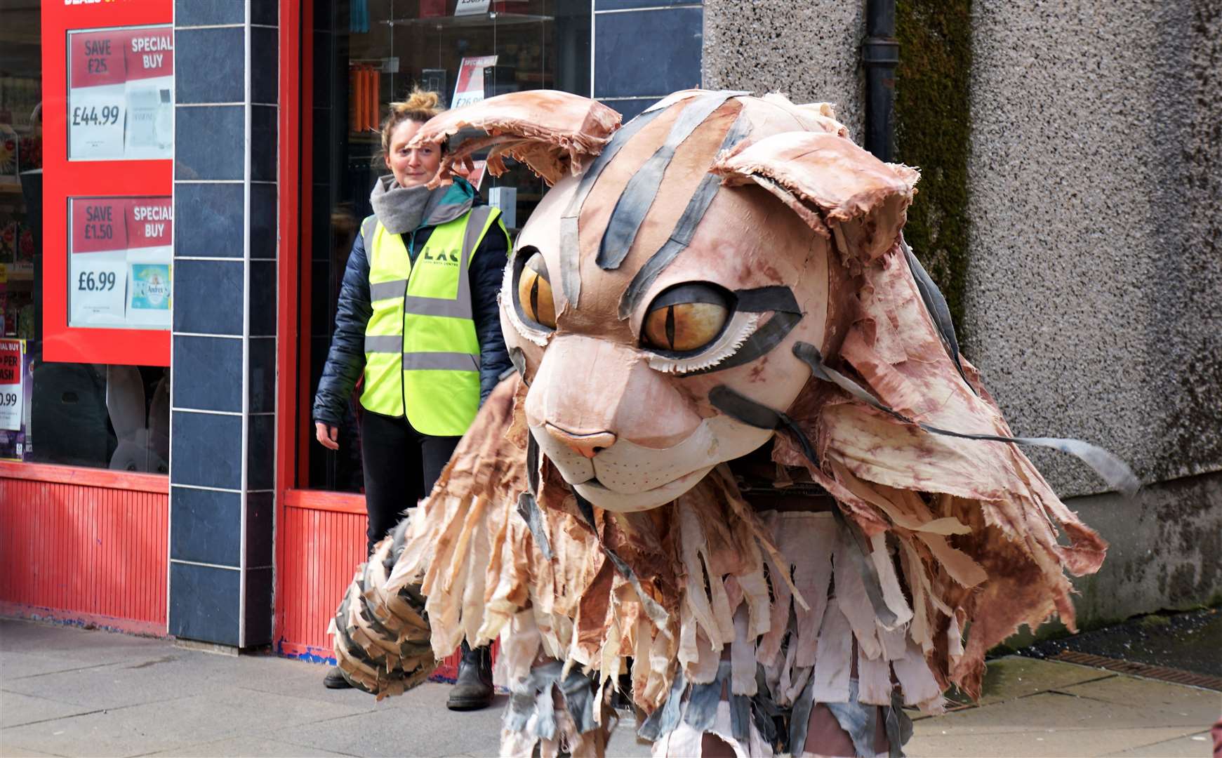 Charlotte Mountford from Lyth Arts Centre, behind the big cat, helped coordinate the event. Picture: DGS