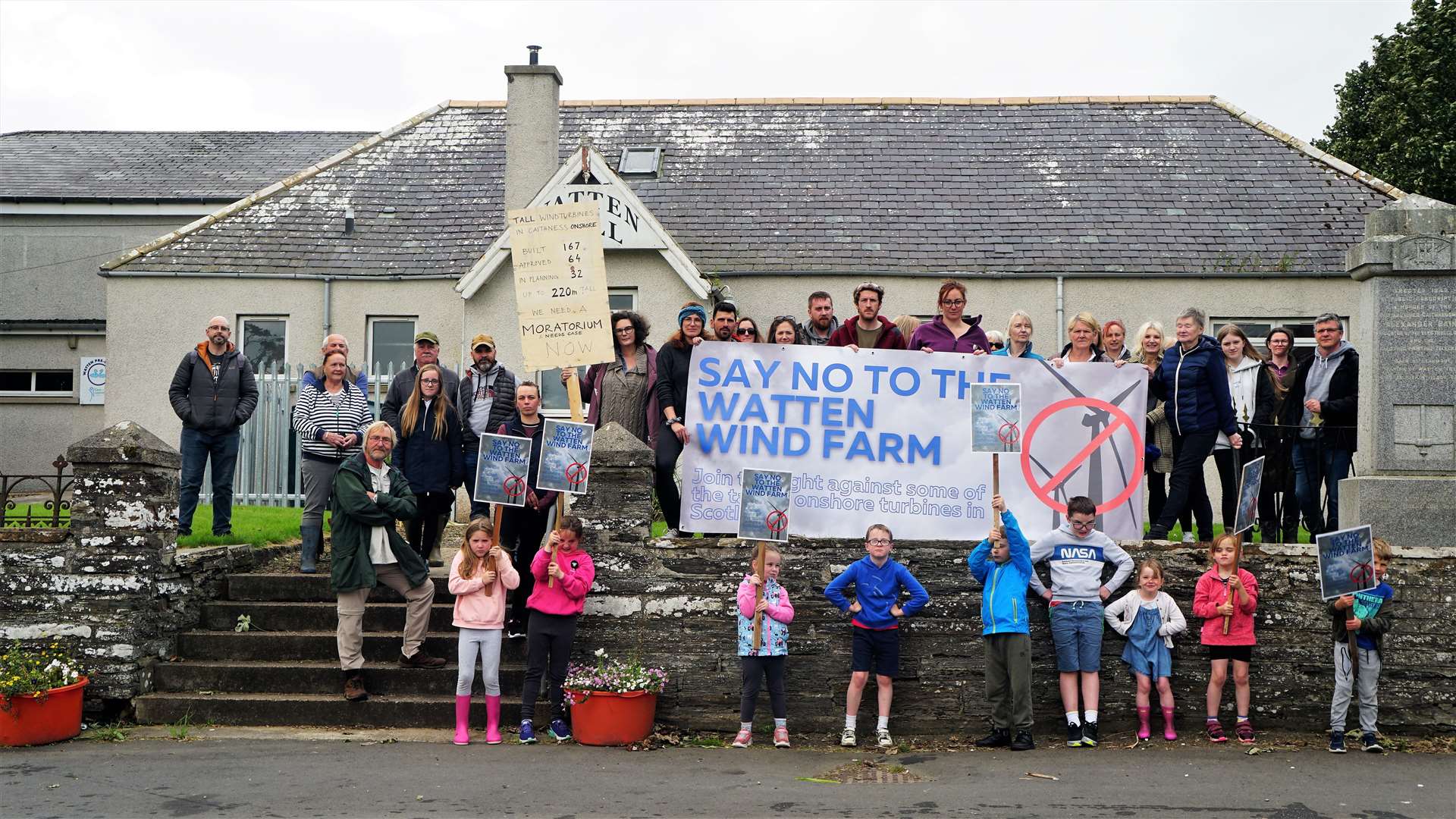 The Watten Wind Farm protest on Sunday morning saw close to 50 people turn up at the village hall to voice their opinions. Picture: DGS