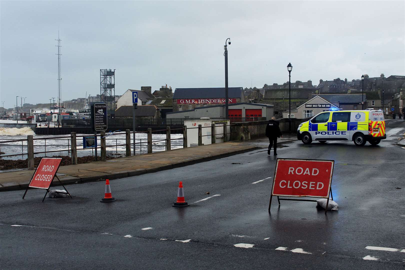 A police van blocking access to the Service Bridge. Picture: Alan Hendry