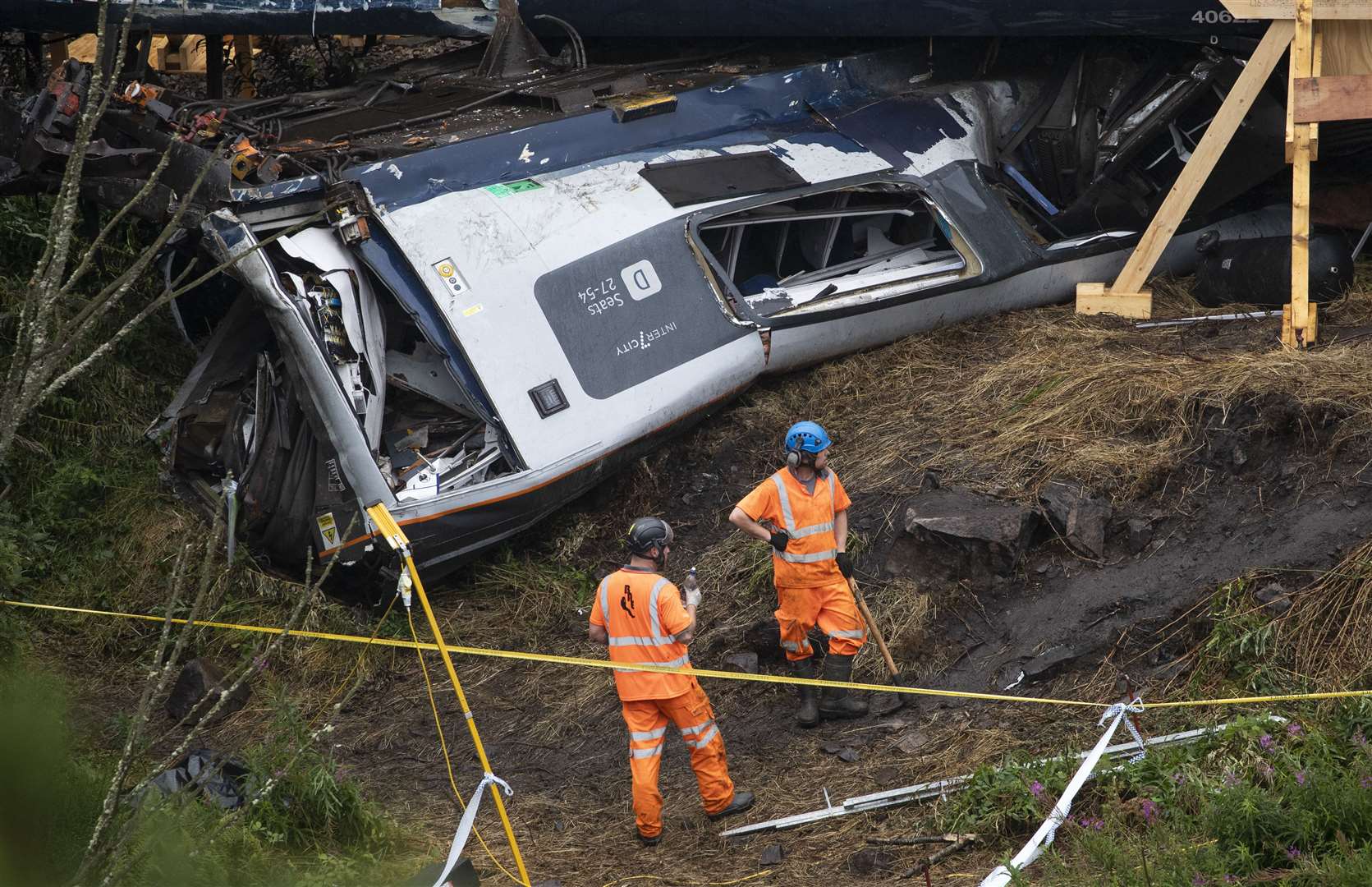 The first of the derailed carriages is expected to be removed from the site on Thursday (Jane Barlow/PA)