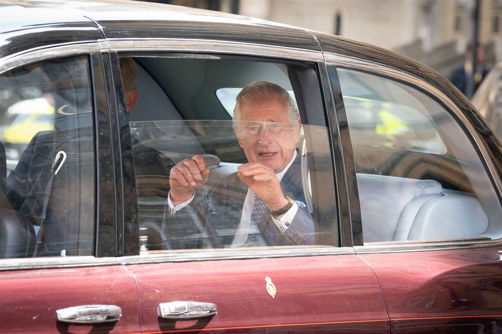 Charles leaving Westminster Abbey in central London on Wednesday after a rehearsal for his coronation (PA)