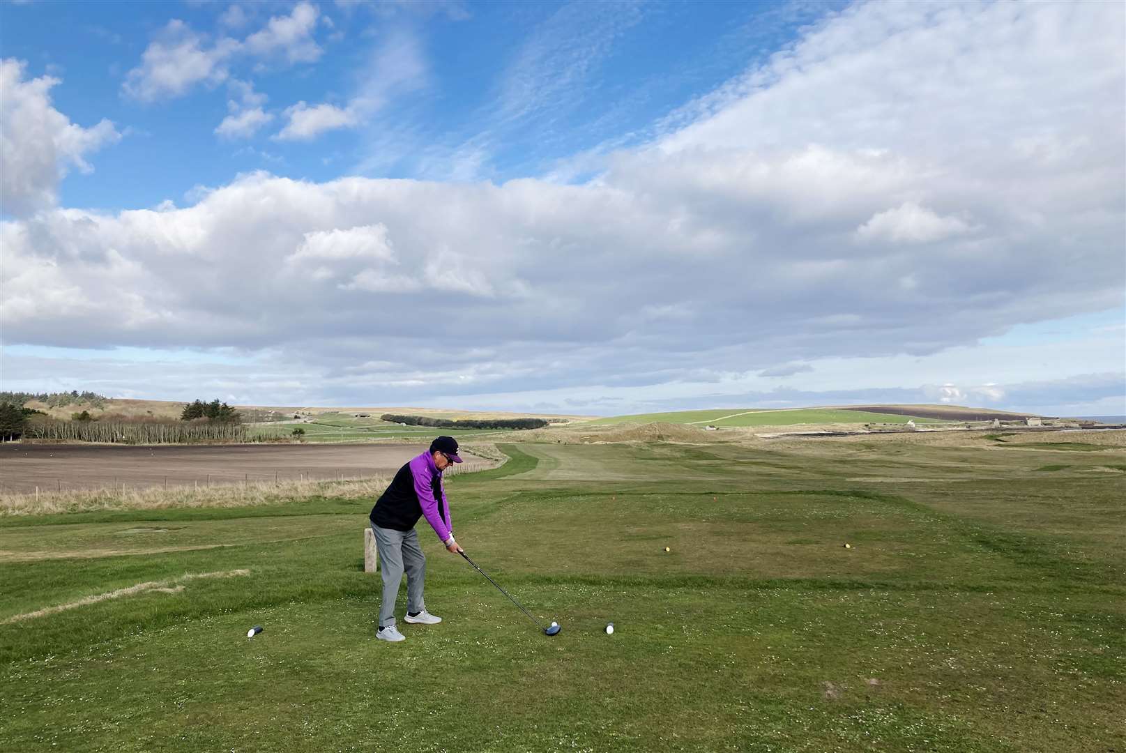 Malcolm Thomson, winner of the latest round of the North Point Senior Stableford competition, teeing off on the second hole.