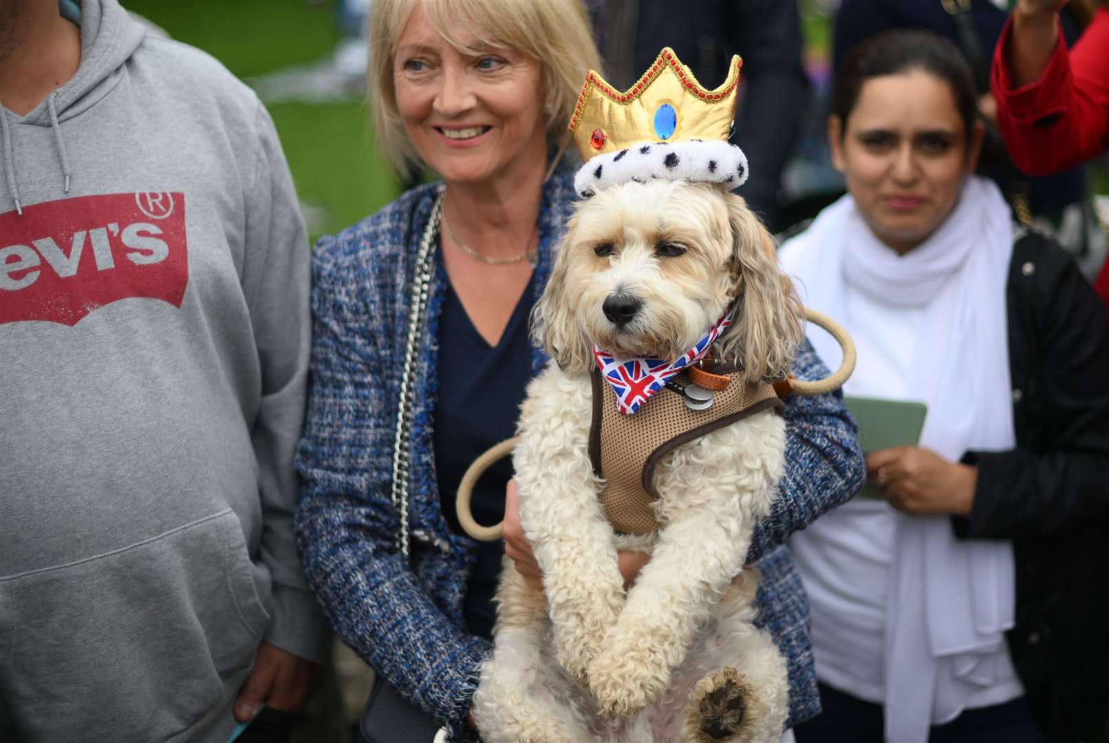 A dog wearing a crown during the Big Jubilee Lunch (Daniel Leal/PA)