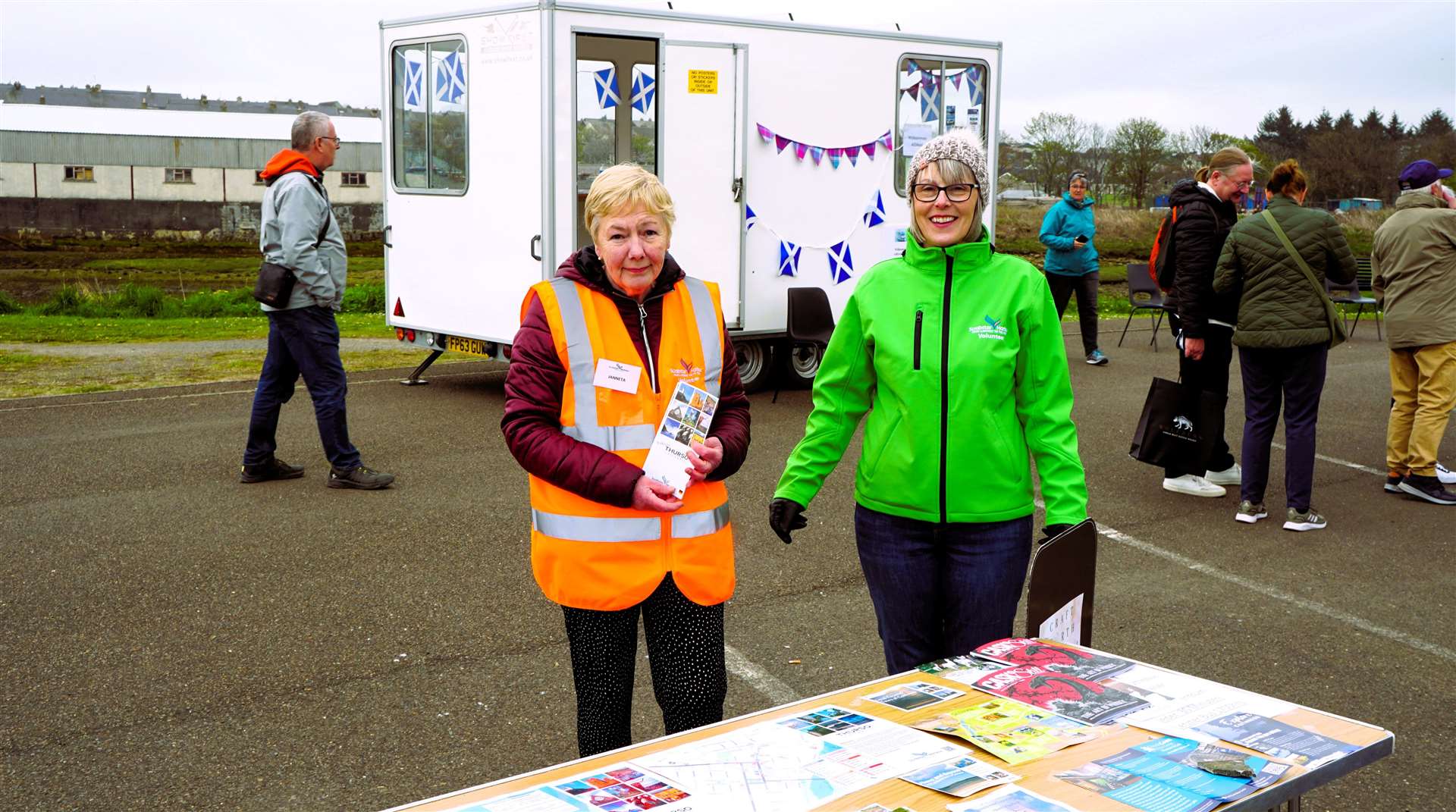 Local tourist information volunteers Janneta (left) and Tanya Sutherland at a pop-up facility beside River Thurso. Picture: DGS