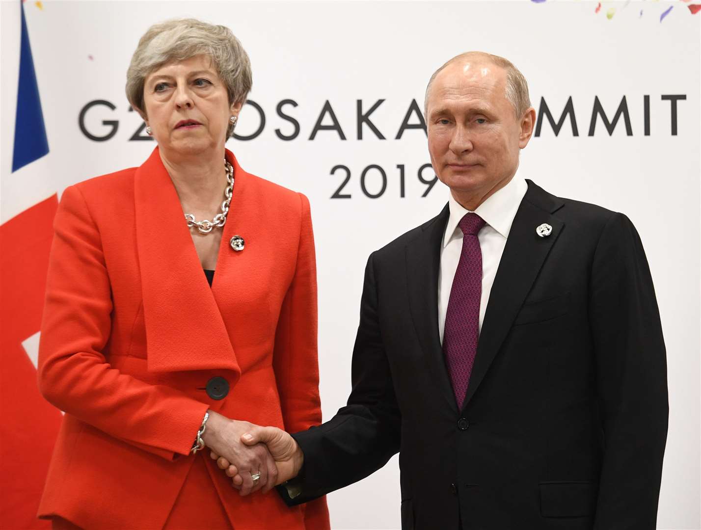 The Salisbury poisonings were discussed in a frosty meeting between President Putin and Mrs May in 2019 at the G20 (Stefan Rousseau/PA)