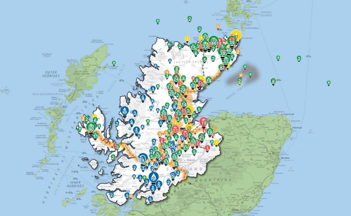 Existing and proposed energy projects in the Highlands. Courtesy: Crown Estates/Highland Council.