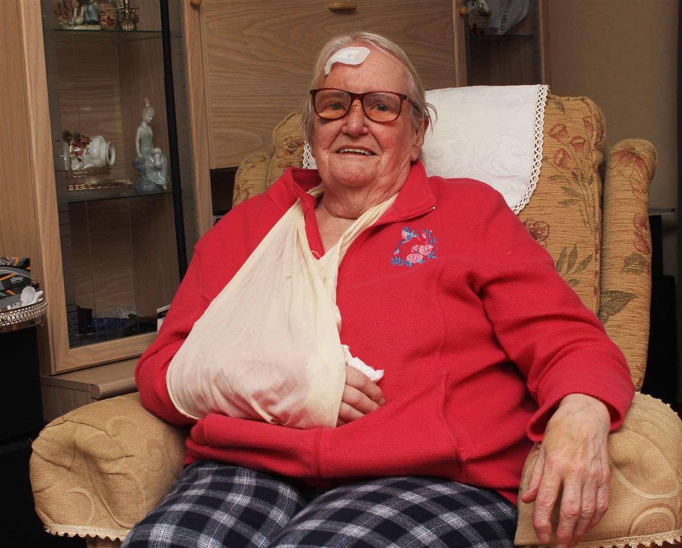 Aileen Sutherland is recovering at home after breaking her right wrist and sustaining an injury to her forehead. Picture: Alan Hendry