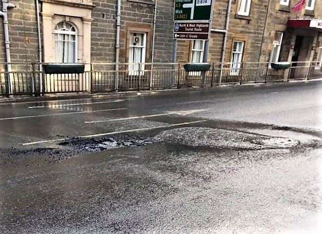 Another pothole has been flagged up in the centre of Thurso as well. This one on Traill Street, on the A9, has water seeping from it due to an alleged burst pipe beneath the road.