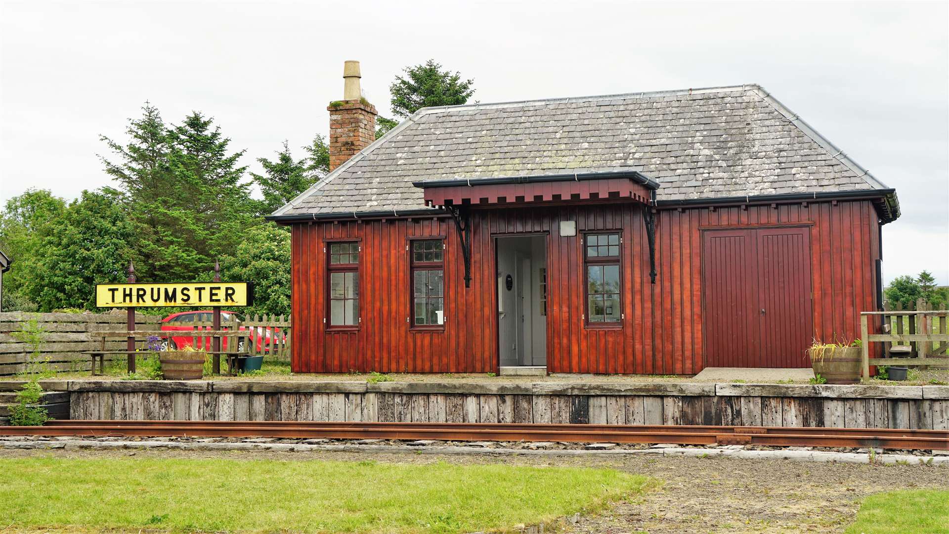 The refurbished railway station building and a small section of track. Picture: DGS