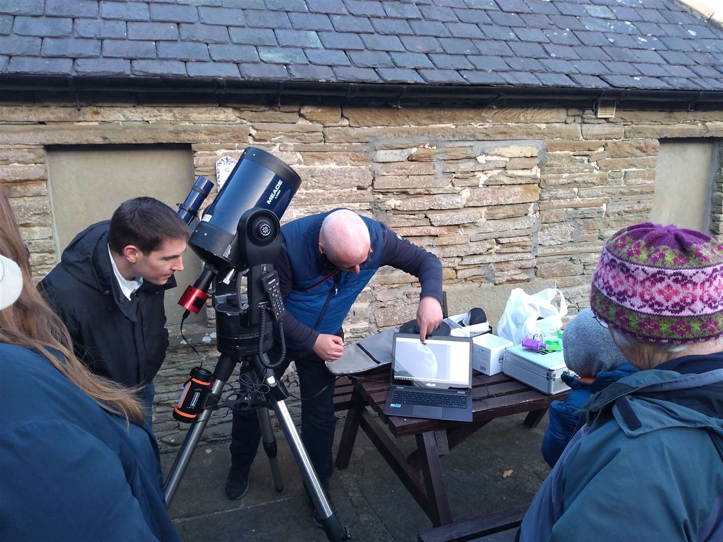 CAG chairman Gordon Mackie demonstrating the astrophotography camera that links up a telescope to a laptop. Picture: Keith Nicholson