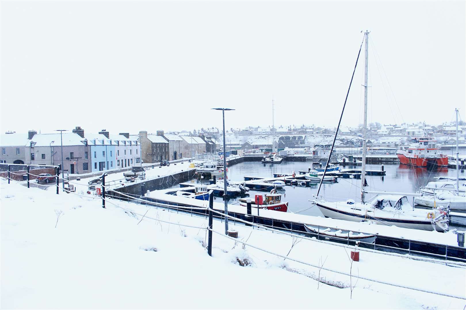 Wick harbour in the snow on Tuesday. Picture: Alan Hendry