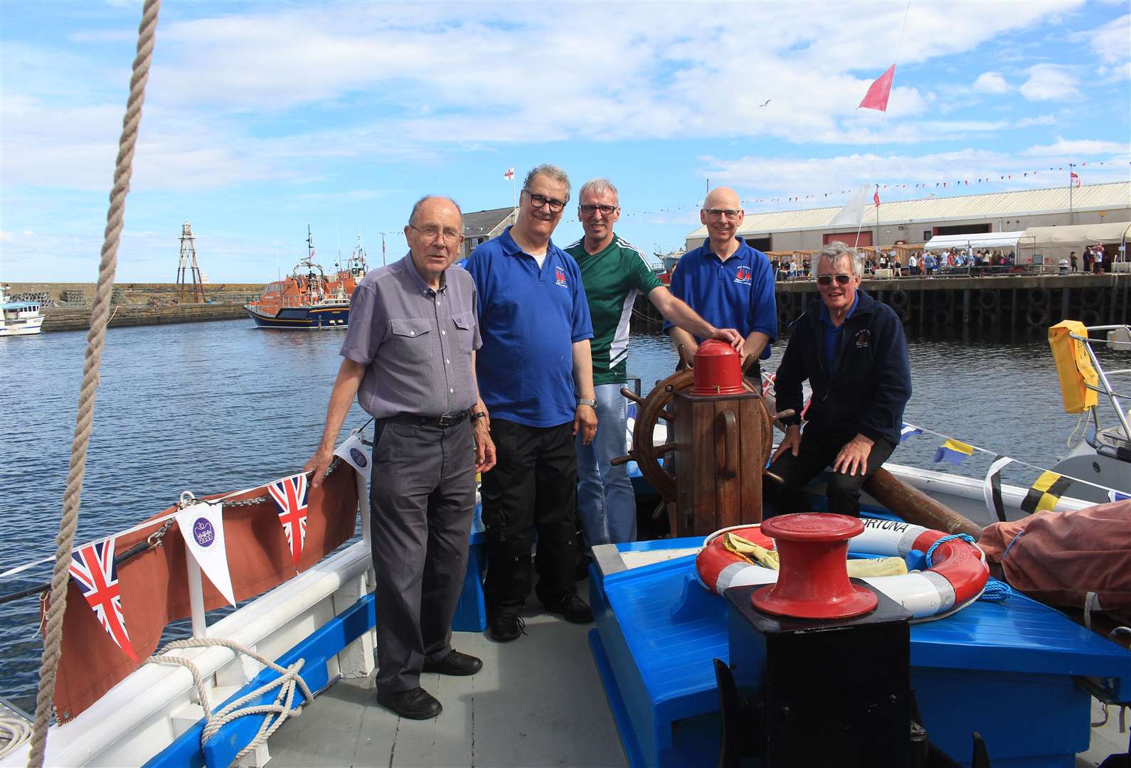 Some of the Wick Society volunteers on the Isabella Fortuna during Wick RNLI Harbour Day. Picture: Alan Hendry
