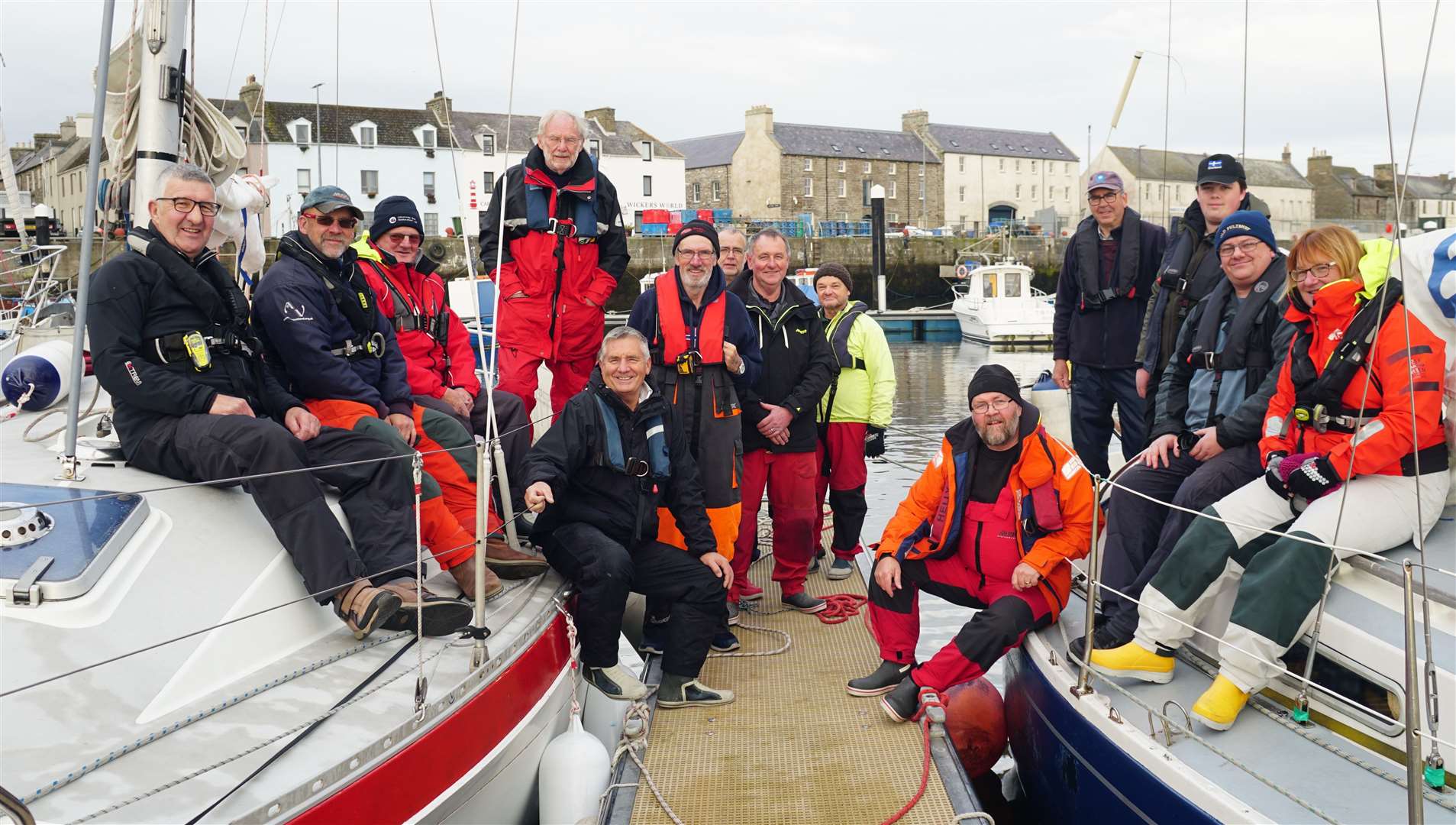 Some of the yacht enthusiasts gather at the marina in Wick harbour before setting sail on a timed exercise from Wick Bay to Sinclair's Bay and back. Picture: DGS