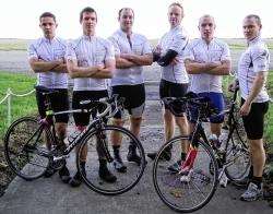 Ready to take on the John O’Groats to Land’s End cycle marathon are (from left) Mark Pinder, Andy Freegard, Nigel Donaghy, Craig Thomson-Hay, Luke Keating and Andy Graham. Missing from the photo is seventh team member Chris Osborn.