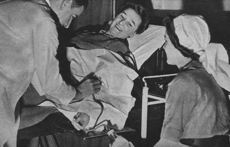 Donating blood in the 1940s.