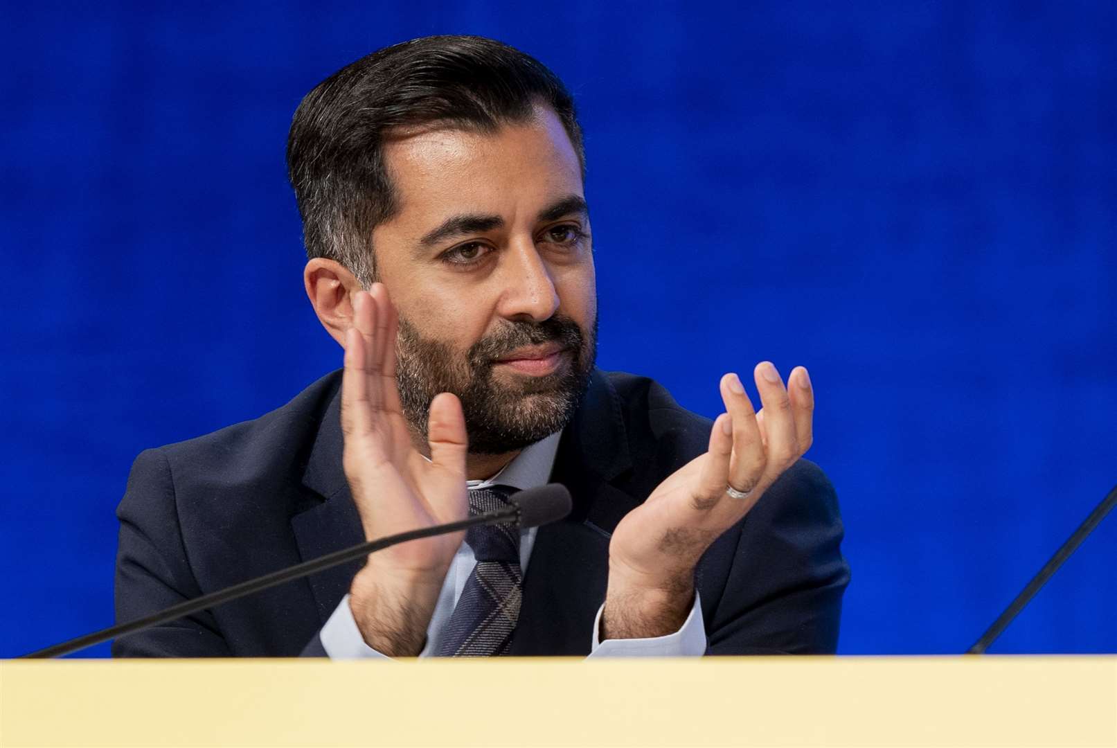 Humza Yousaf is delivering his first conference leader’s speech since succeeding Nicola Sturgeon earlier this year (Jane Barlow/PA)