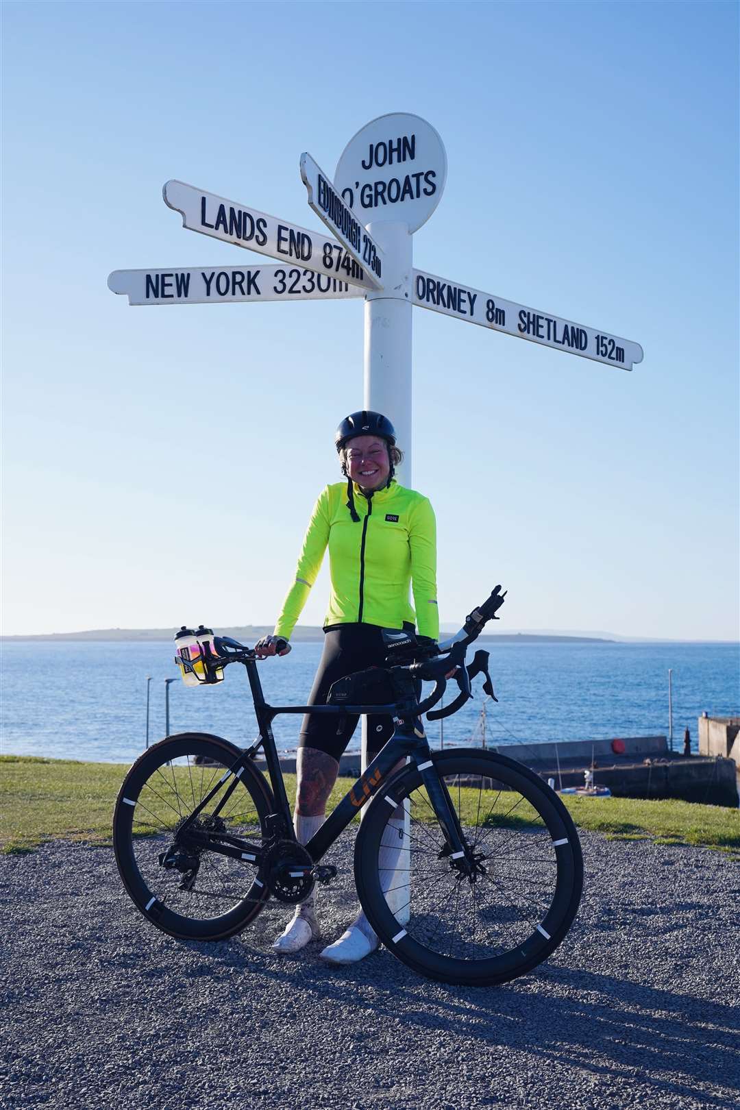 Sarah Ruggins after arriving at John O’Groats on her record-breaking ride. Picture: James Busby / @jamesbusbyimage