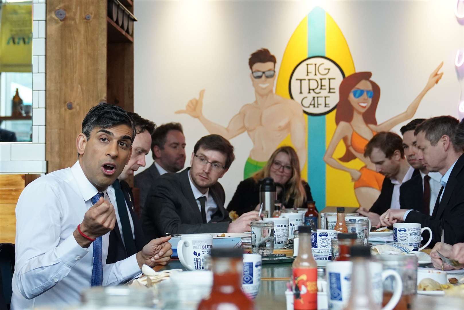 Prime Minister Rishi Sunak having breakfast with the press during his visit to San Diego (Stefan Rousseau/PA)