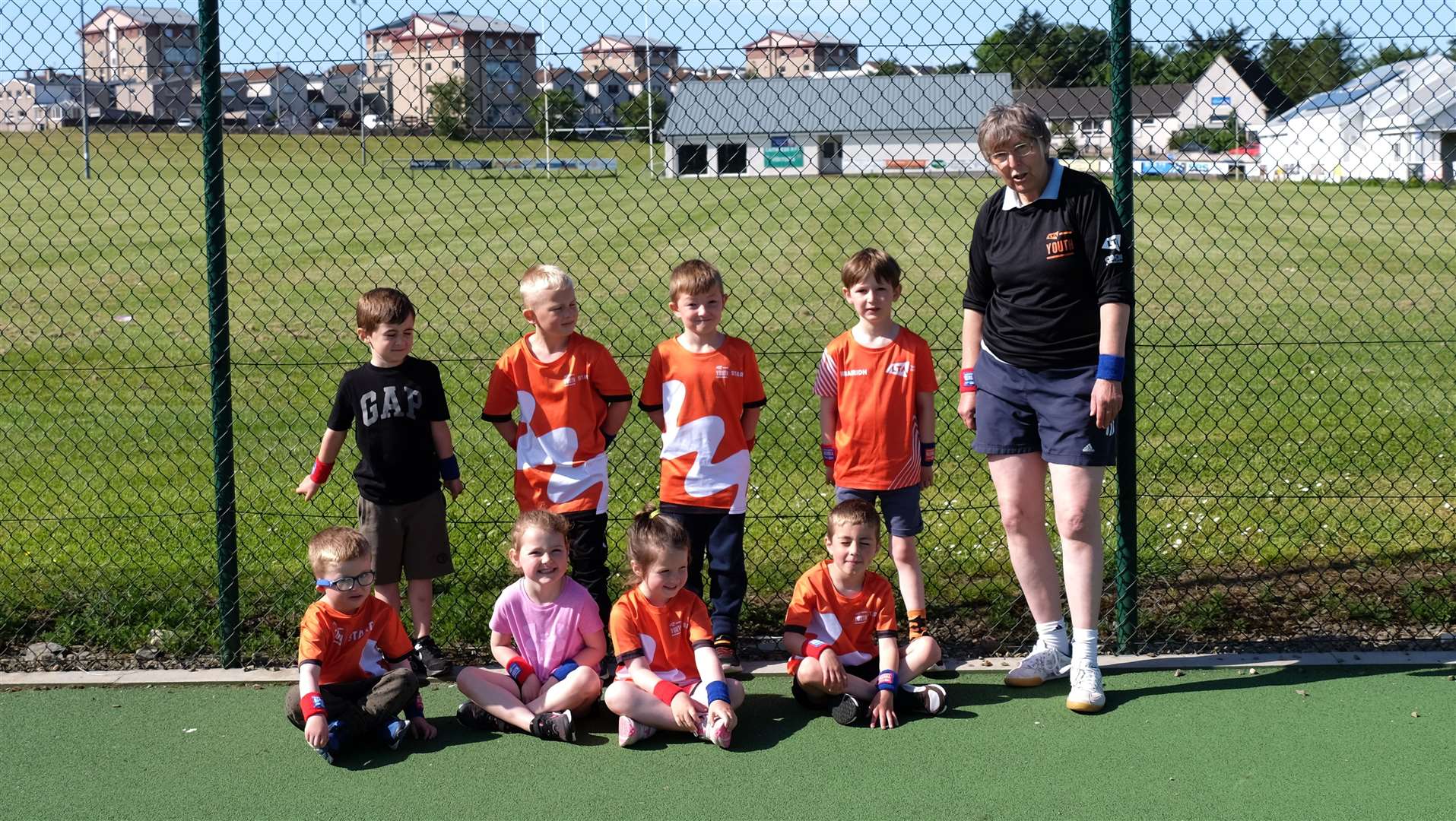 Carole Cameron with the younger age group during the week of LTA Youth Start sessions in Thurso.