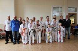 The medallists and trophy winners are seen here along with the Thurso and Wick club instructors and senior grade students who organised and judged the competition.