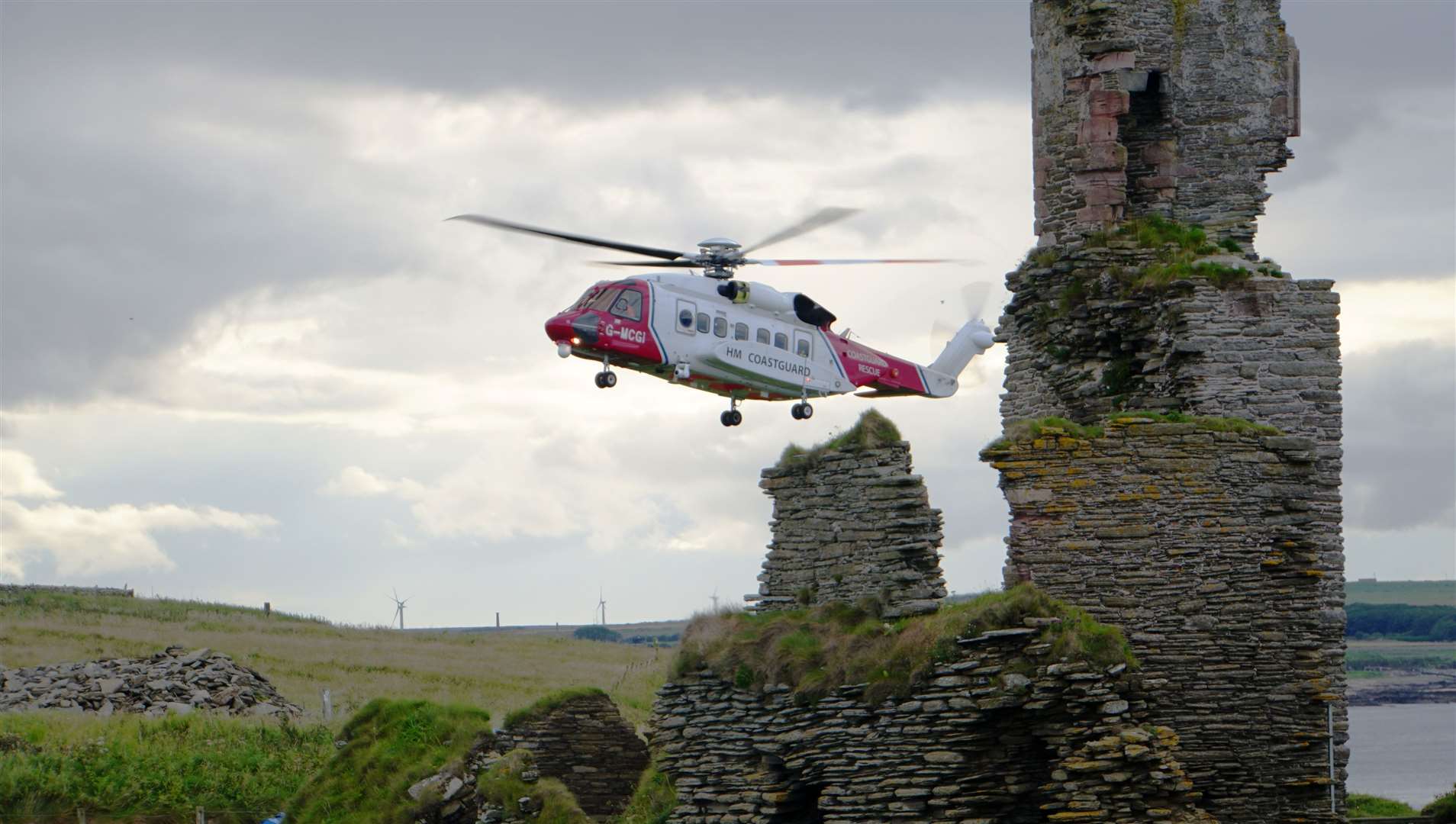 A coastguard helicopter in operation to save an injured boy at Sinclair-Girnigoe castle near Wick two years ago. Picture: DGS
