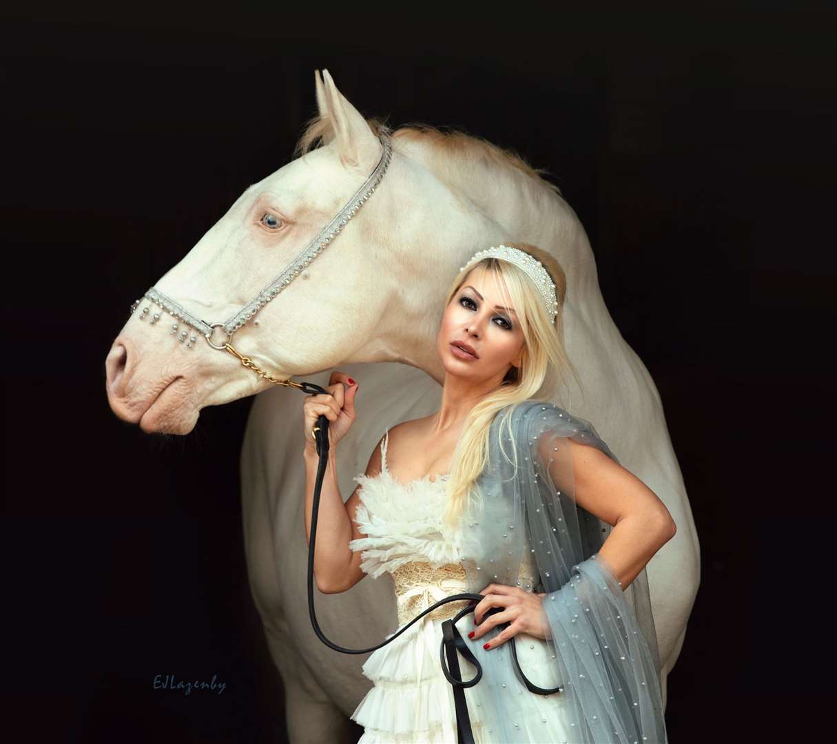 Lyth-based model Natalie Oag with a Spanish stallion. Picture: EJLazenby