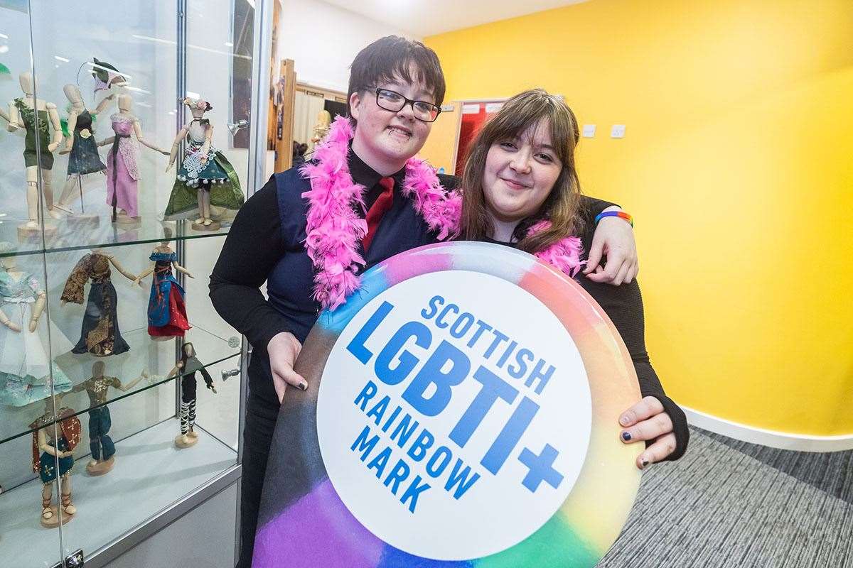 Students and staff from Highlands and Islands Students’ Association at an LGBT History Month event event at UHI Inverness on Tuesday 27 February. Students Georgia Hindle and Kaitlin Morrison. Picture: Paul Campbell