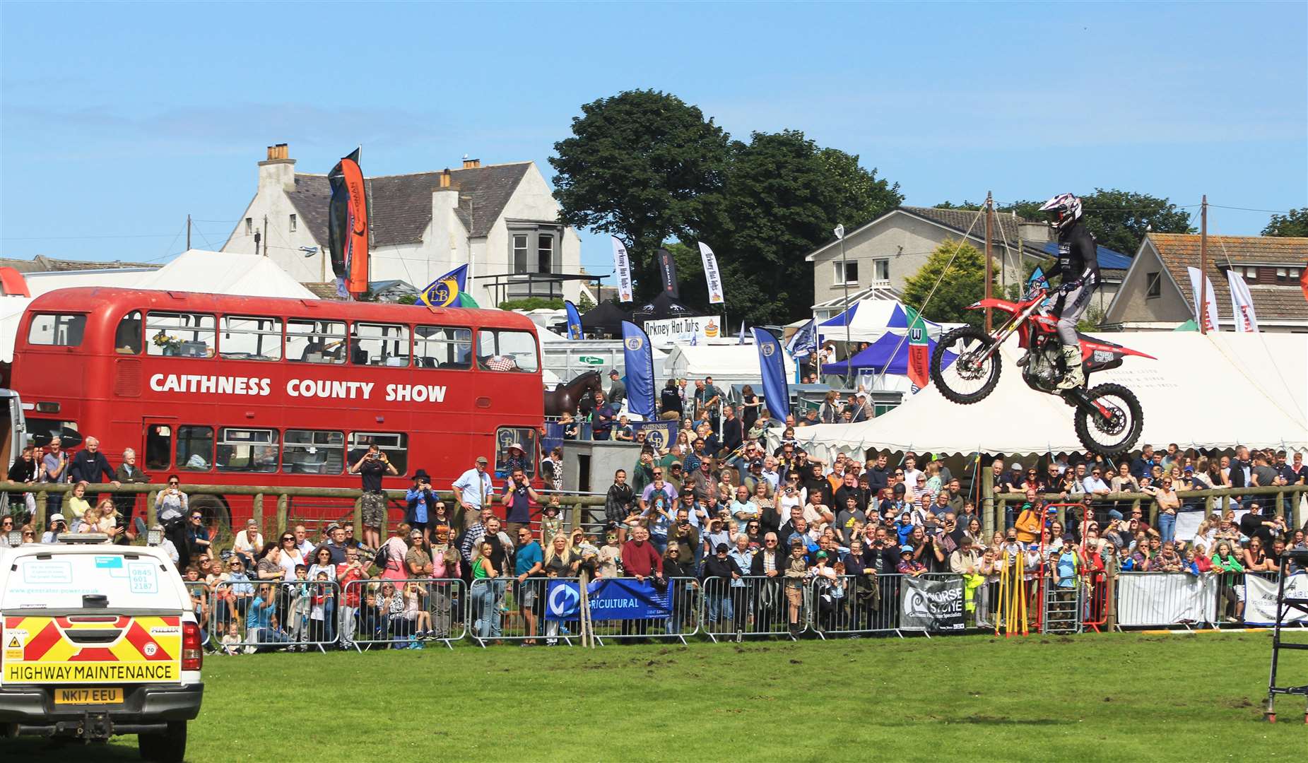 A motorbike jump by the Stannage Stunt Team, the main ring attraction at the County Show. Picture: Alan Hendry
