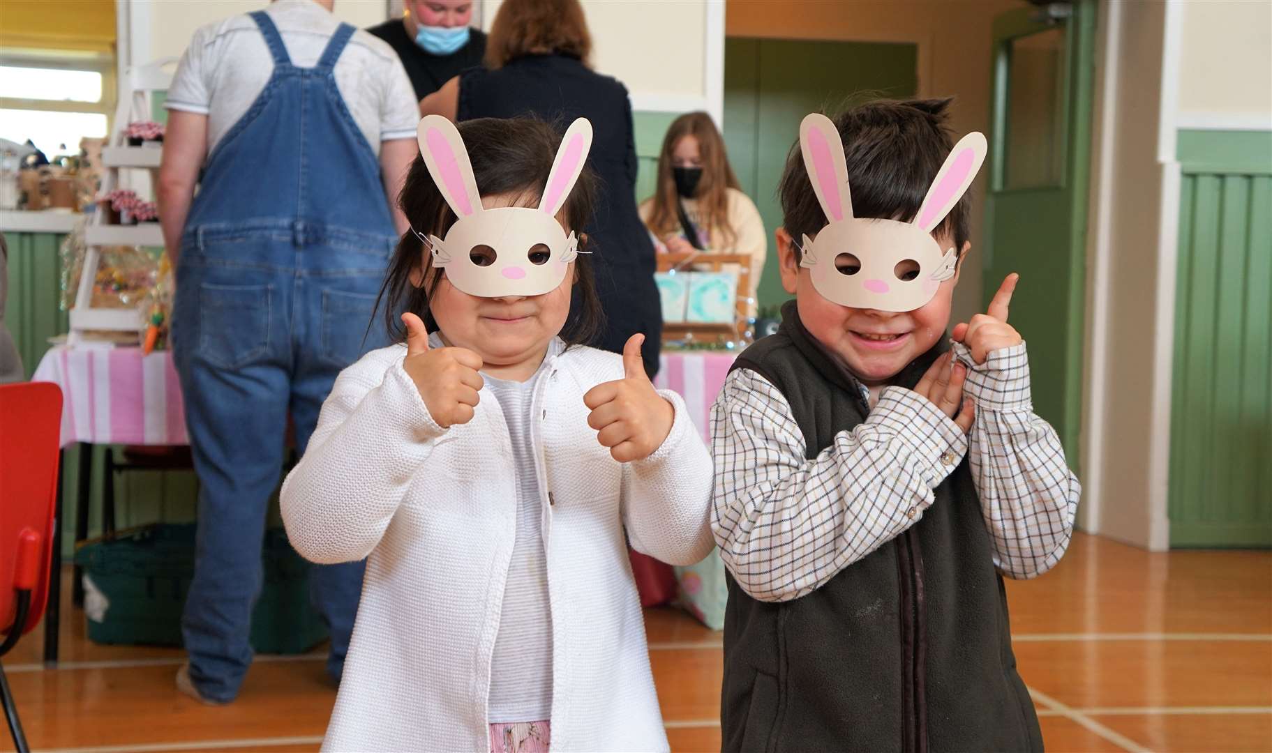 Twins Macey and Henry enjoyed sampling cakes at the Watten event and wore their Easter bunny masks. Picture: DGS
