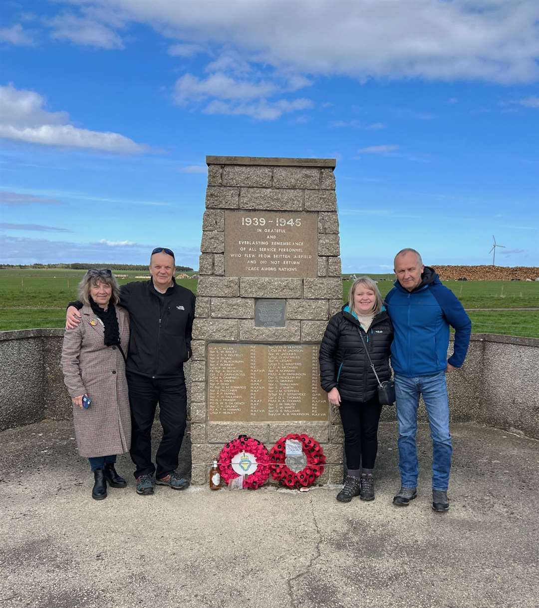 Military historian Bruce Tocher and his wife Joyce on the left, with Linda and Phil Falconer, at the Skitten airfield memorial.