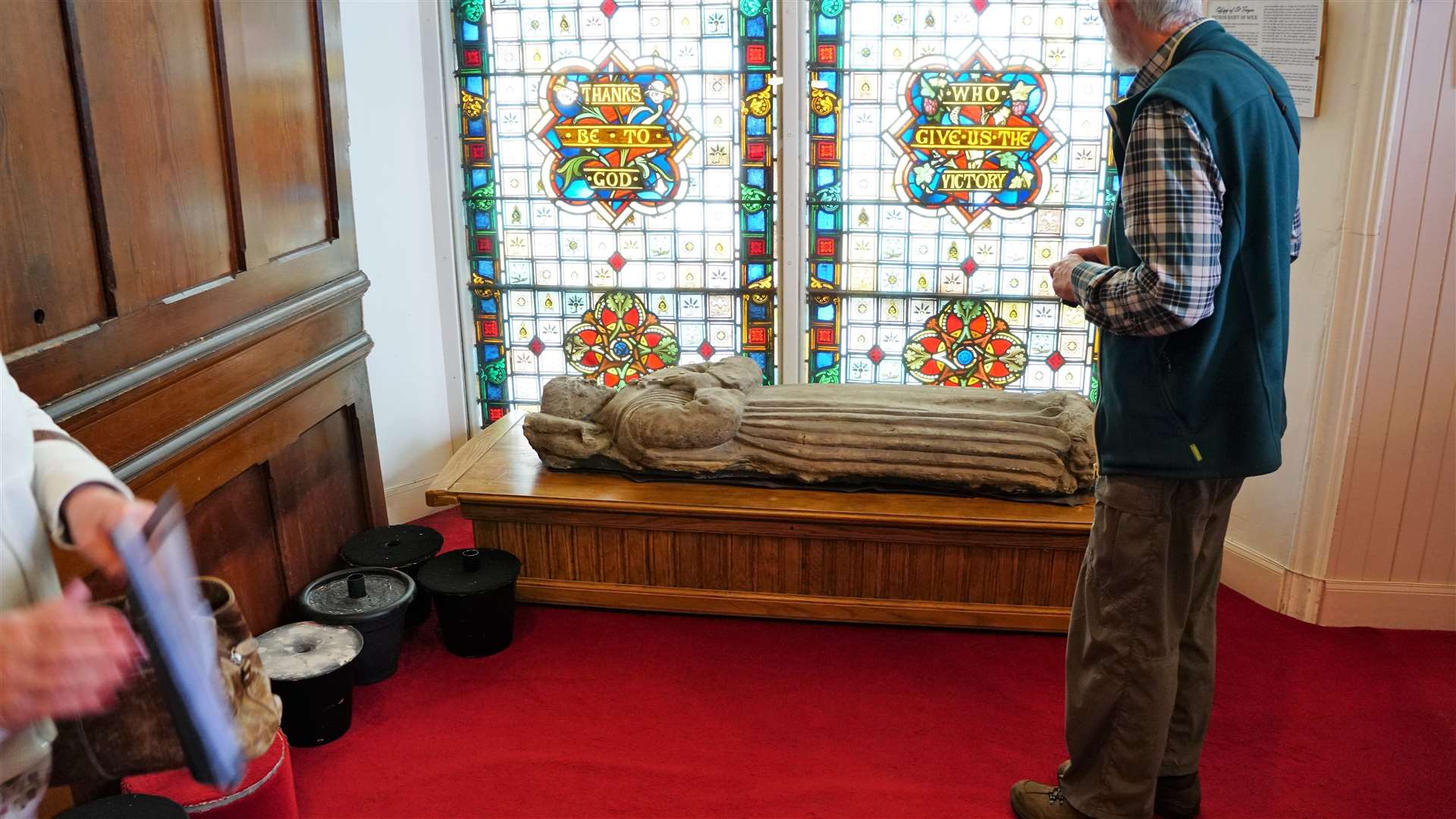 The visit to Wick provided a chance to see the effigy of St Fergus inside the church. Picture: DGS