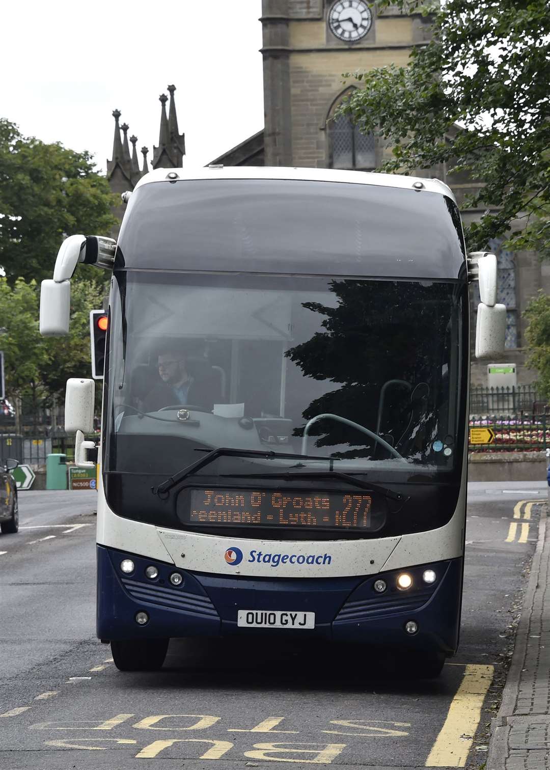 Stagecoach bus number 277 at an eastbound bus stop in Sir George's Street, Thurso, after leaving from Dounreay. Picture: Mel Roger