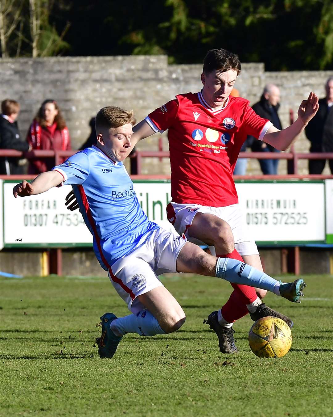 Wick Academy's Ross Gunn and Brechin City's Fraser MacLeod. Picture: Mel Roger