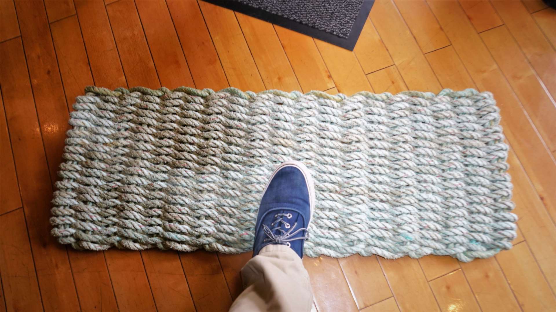 A mat made by the group from discarded fishing rope recovered from Caithness beaches. Similar items were sold at a pop-up shop run by the group.