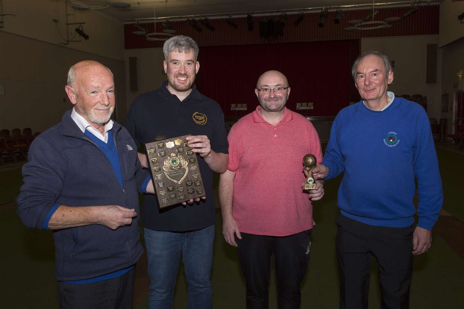 Association president David Mackay (left) is pictured presenting Neil Mackintosh with his trophy, while runner-up Rob Macleod receives his from secretary George Falconer (right). Picture: Robert MacDonald / Northern Studios