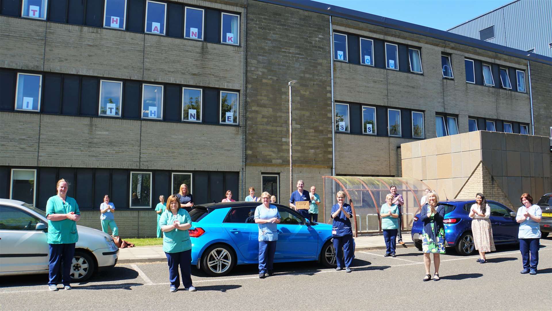 In a symbolic gesture to thank the people of the county, staff from Caithness General Hospital clapped together on Monday afternoon. Picture: DGS