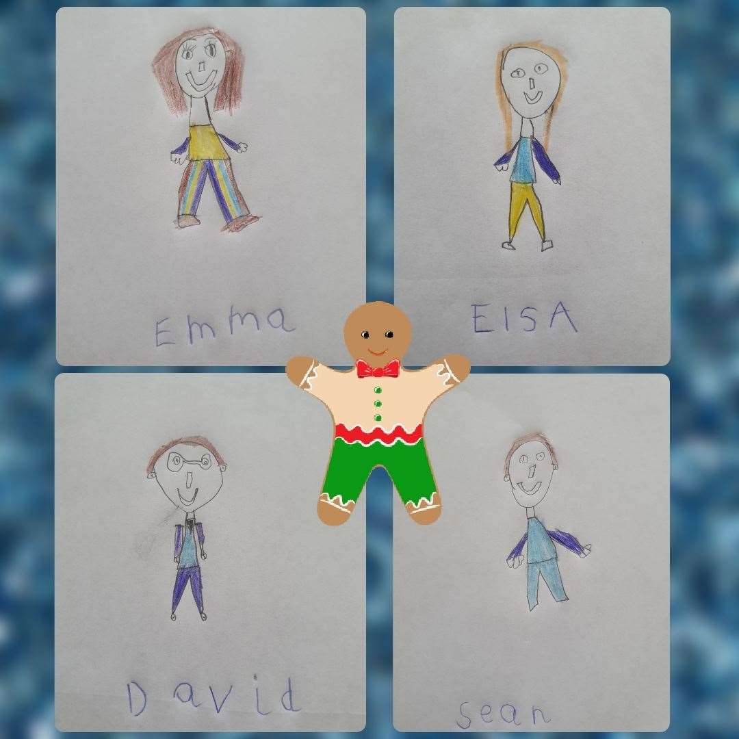Elsa Stockan drew the members of the Gingerbread Men team.