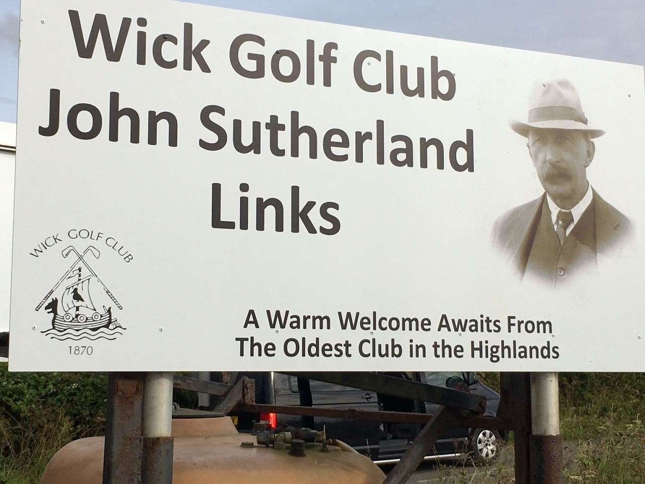 A new sign at Wick highlighting the John Sutherland connection.