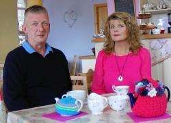 Not a storm in a teacup – Sid and Ros Campbell whose Scrabster tearoom has been hit by the temporary loss of Serco’s passenger ferry service to Stromness.