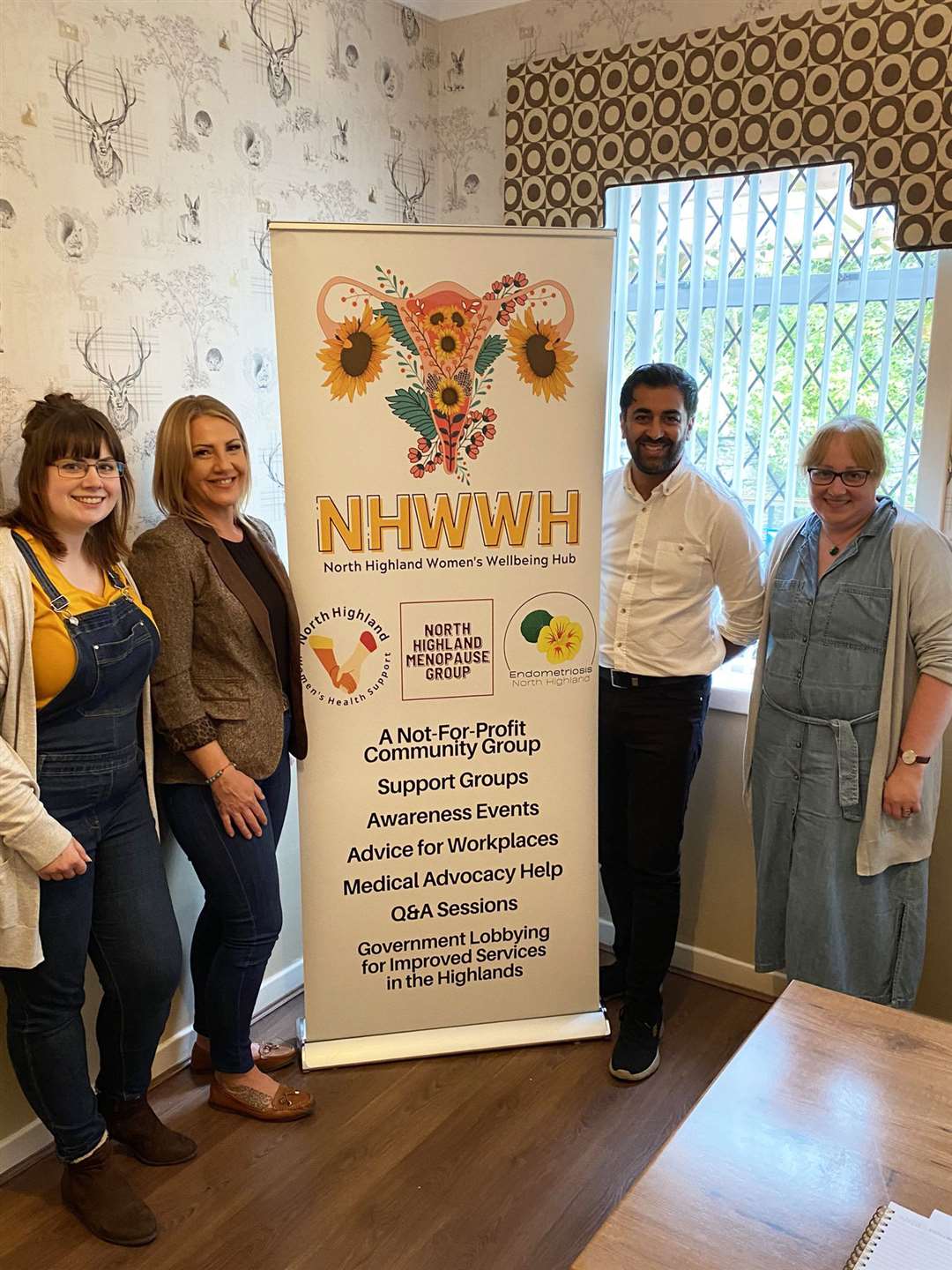 Health secretary Humza Yousaf in Wick in August with North Highland Women’s Wellbeing Hub representatives (from left) Rebecca Wymer, Claire Clark and Kirsteen Campbell.