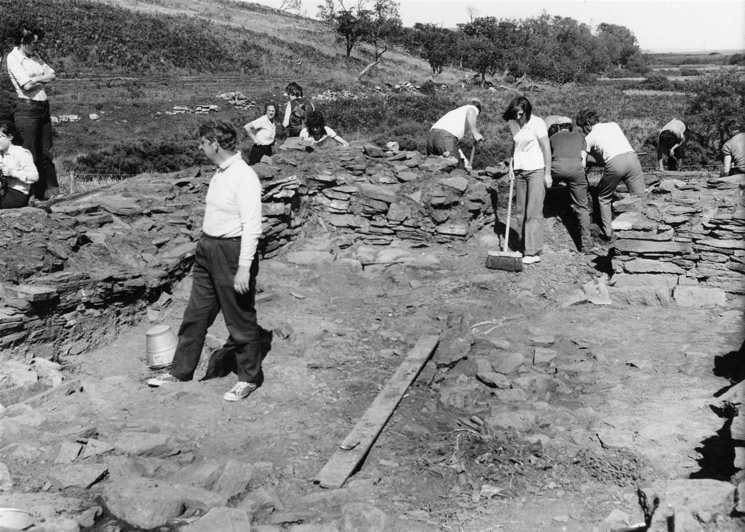An archaeological dig in progress, possibly in the Watten area, late 1960s or early 1970s. Jack Selby Collection / Thurso Heritage Society