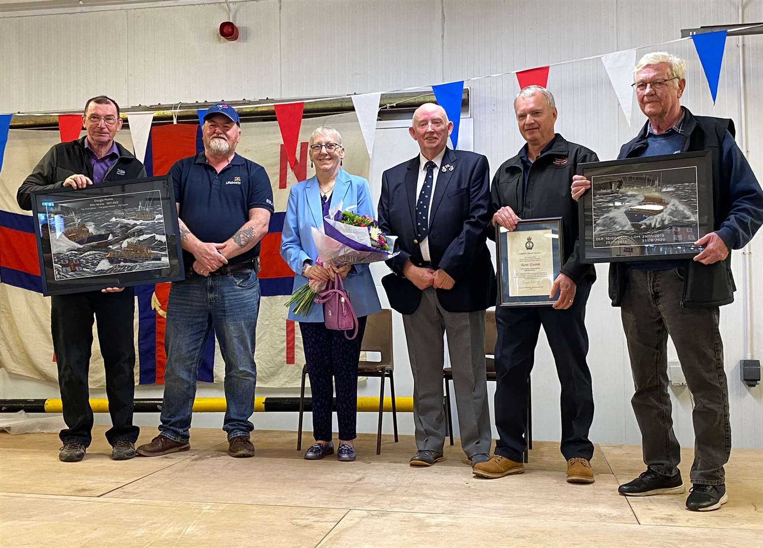Sandy Gordon (third from right), who opened the Thurso Lifeboat Summer Fayre, with his wife Isobel and (from left) former coxswain Dougie Munro, current coxswain Gordon Munro, Ron Gunn and Jackie Robertson.