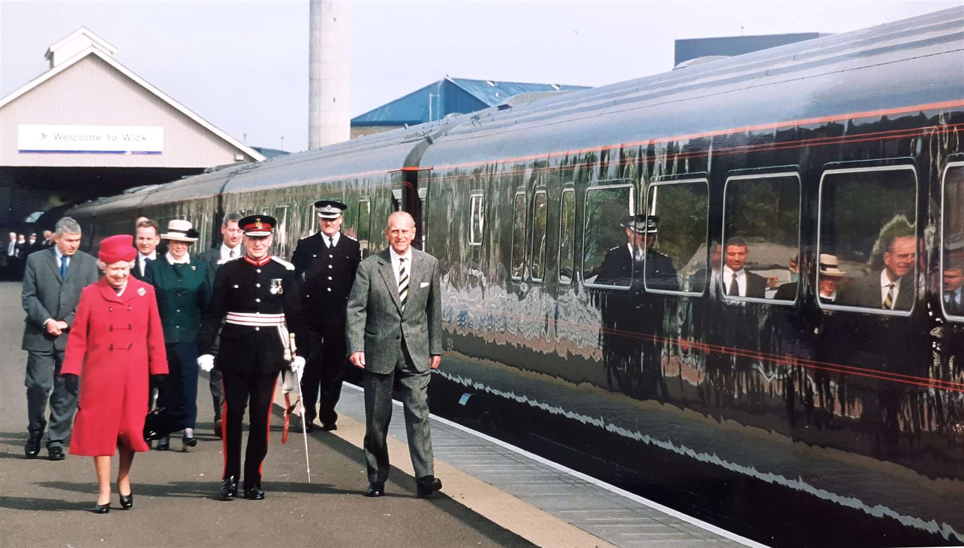 The Queen and Prince Philip at Wick railway station during Her Majesty's Golden Jubilee tour in 2002 with Lord-Lieutenant Graham Dunnett. Picture: J McDonald Photographers