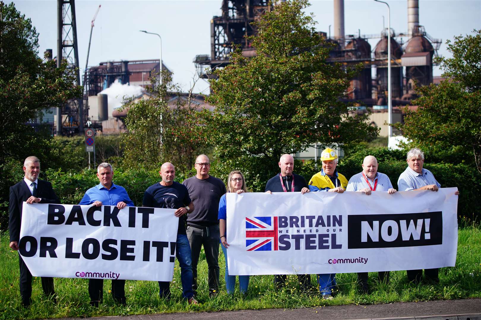 Workers protest outside the Port Talbot steelworks when the risk to jobs were announced in September (PA)
