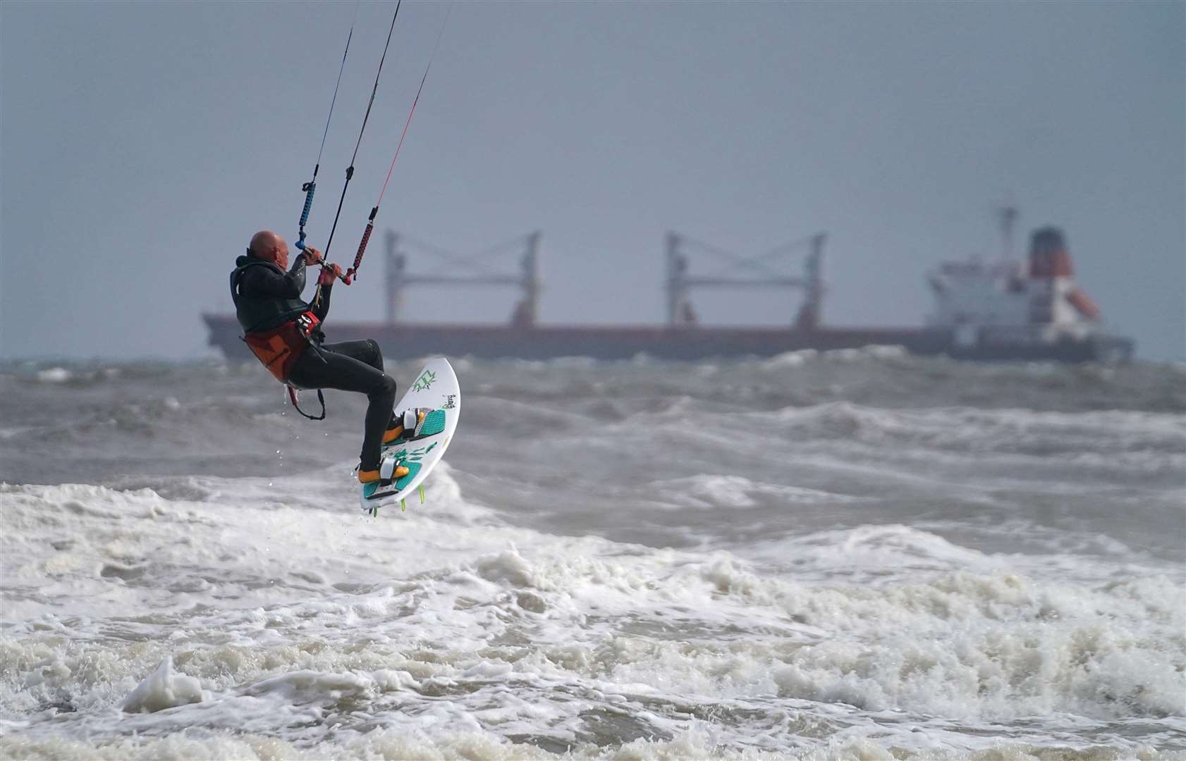 But it wasn’t all bad – kite surfers took full advantage of the stormy conditions last week off Tynemouth beach (Owen Humphreys/PA)
