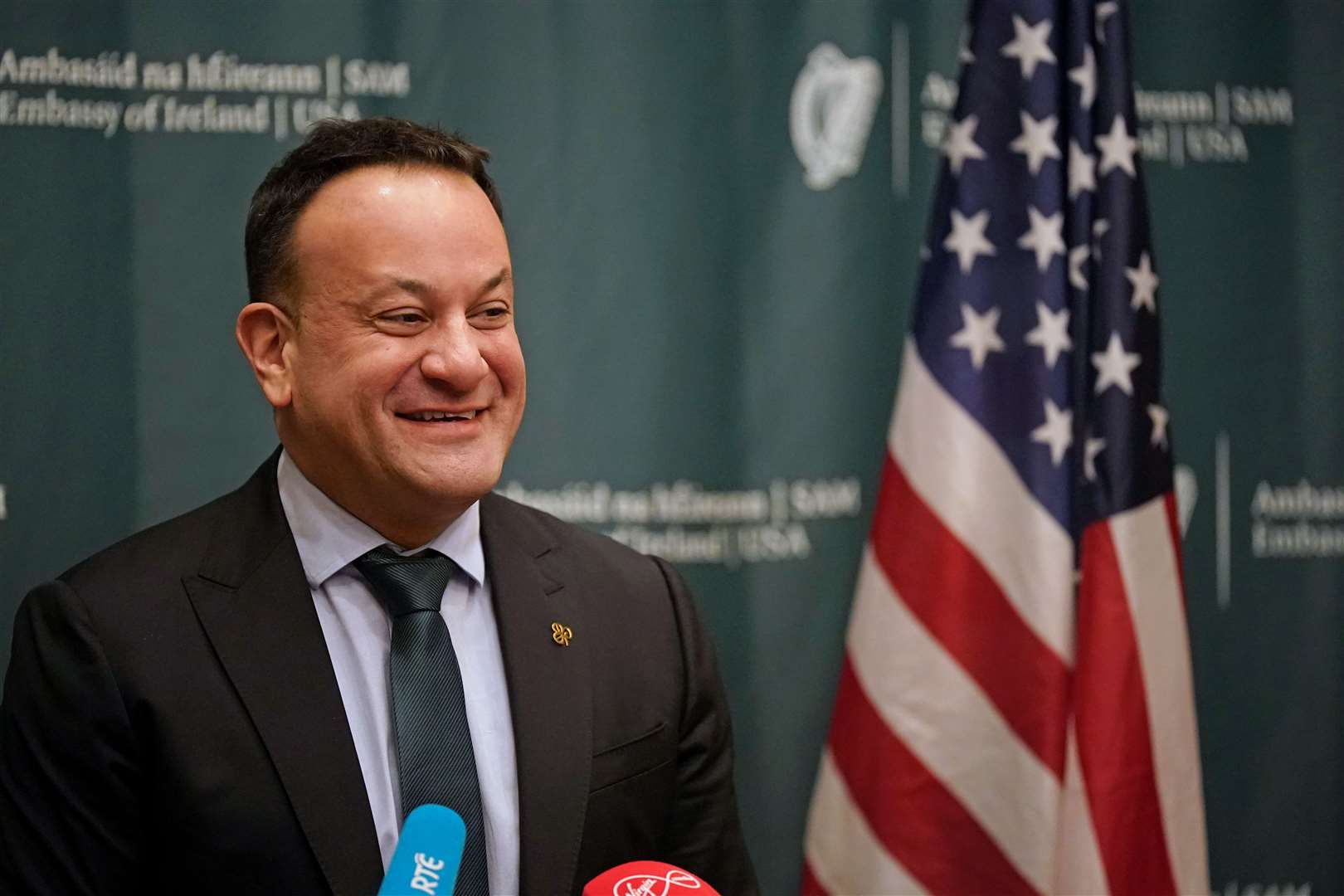 Taoiseach Leo Varadkar speaks to the media at the Salamander Hotel, in Washington, DC, during his visit to the US for St Patrick’s Day (Niall Carson/PA)
