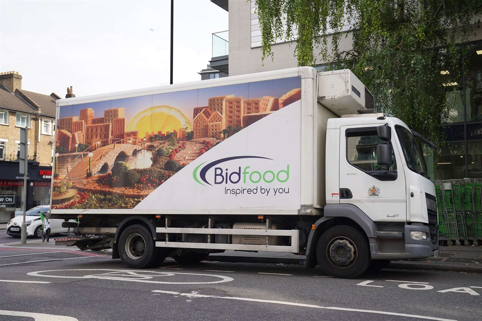 A Bidfood delivery lorry parked near to the area in Upper Richmond Road (A205), where one was stopped by police on Wednesday (Lucy North/PA)