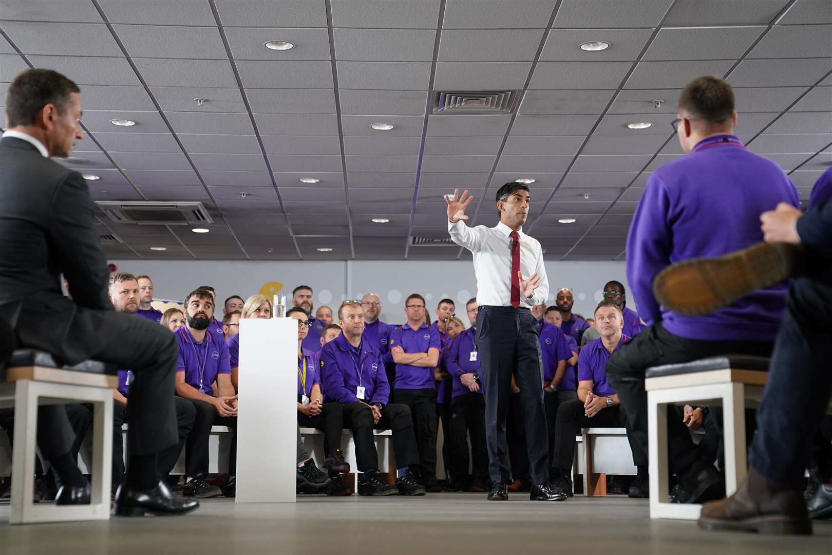 The Prime Minister fielded questions from staff at Currys’ Newark customer service and repair centre (Joe Giddens/PA)
