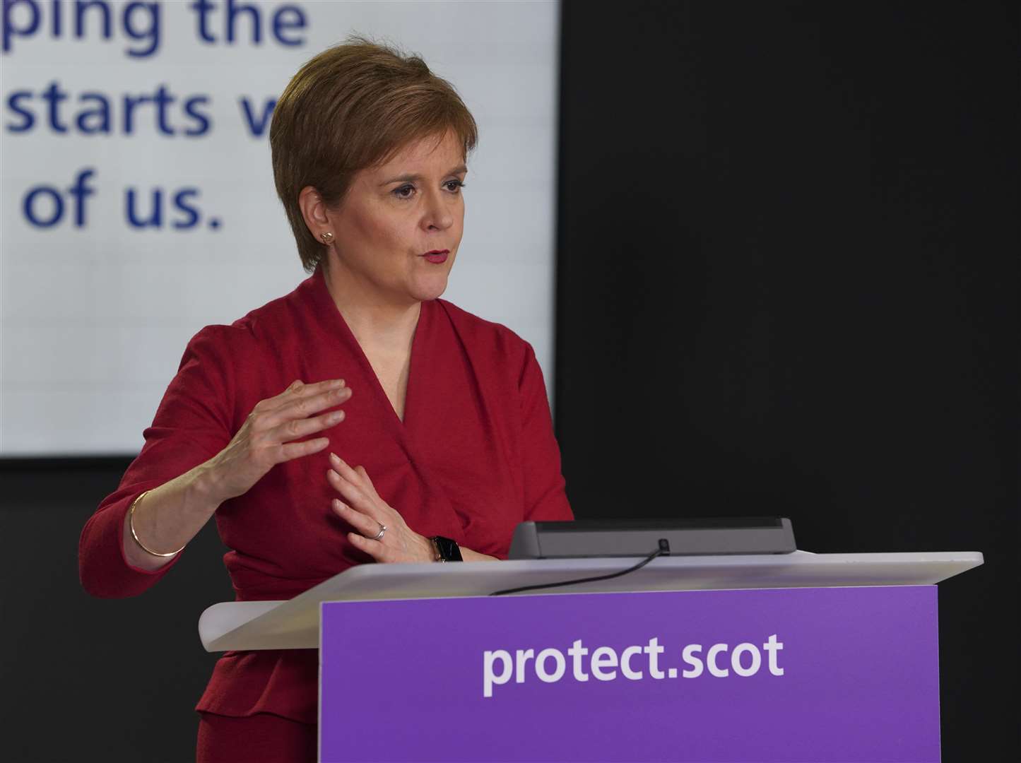 First Minister Nicola Sturgeon at her briefing on Wednesday. She described the availability of a vaccine as 'without a shadow of a doubt the best news since this pandemic started'.